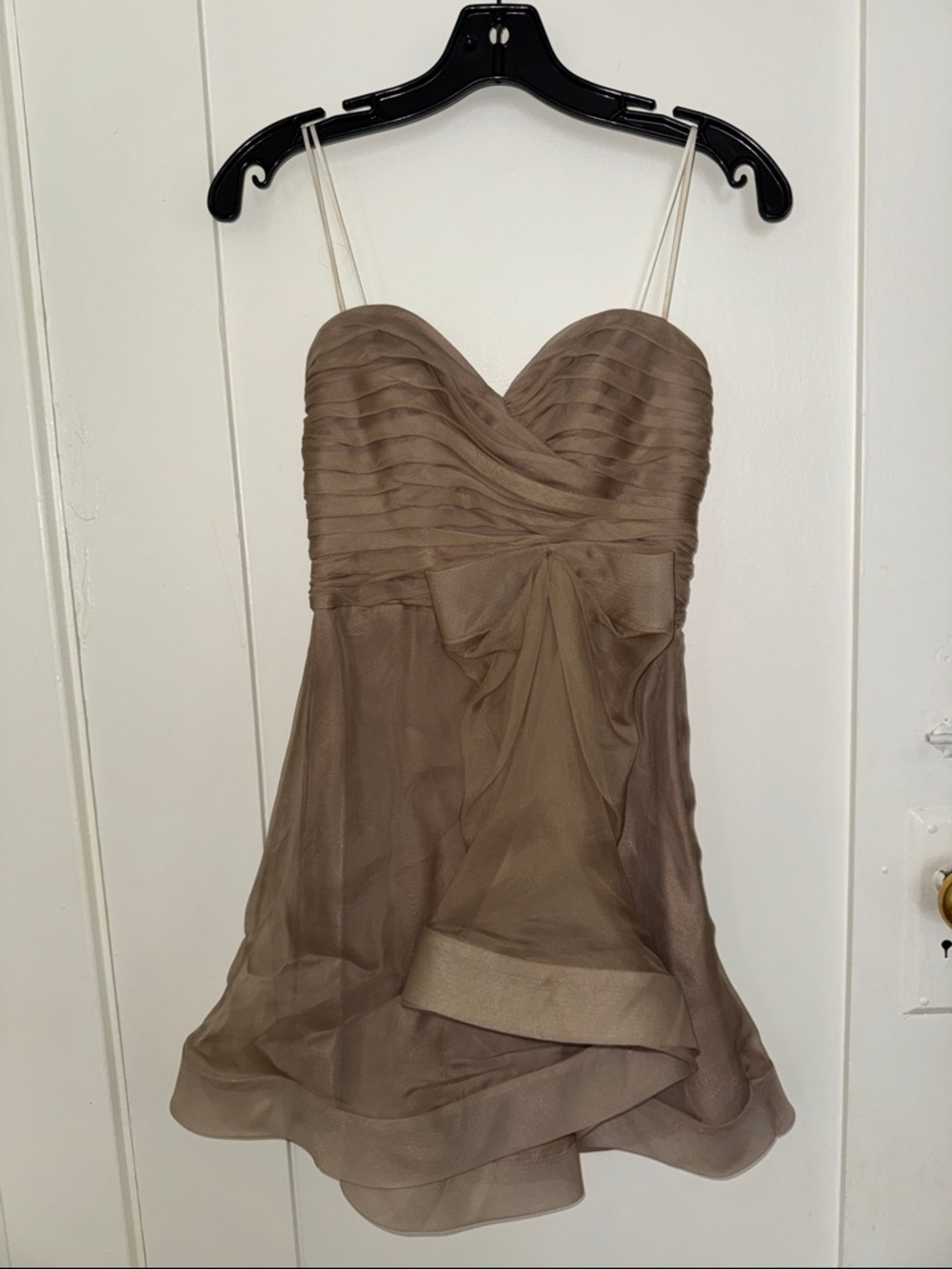 ABS Allen Schwartz Strapless Taupe Chiffon Cocktail Dress